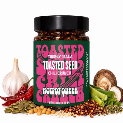 Hotpot Queen Toasted Seed Chili Crunch, Extra Crunchy, Mild Sichuan Chili Topping with Roasted Seeds, Vegan, No MSG, 10.58 oz (Pack of 1)