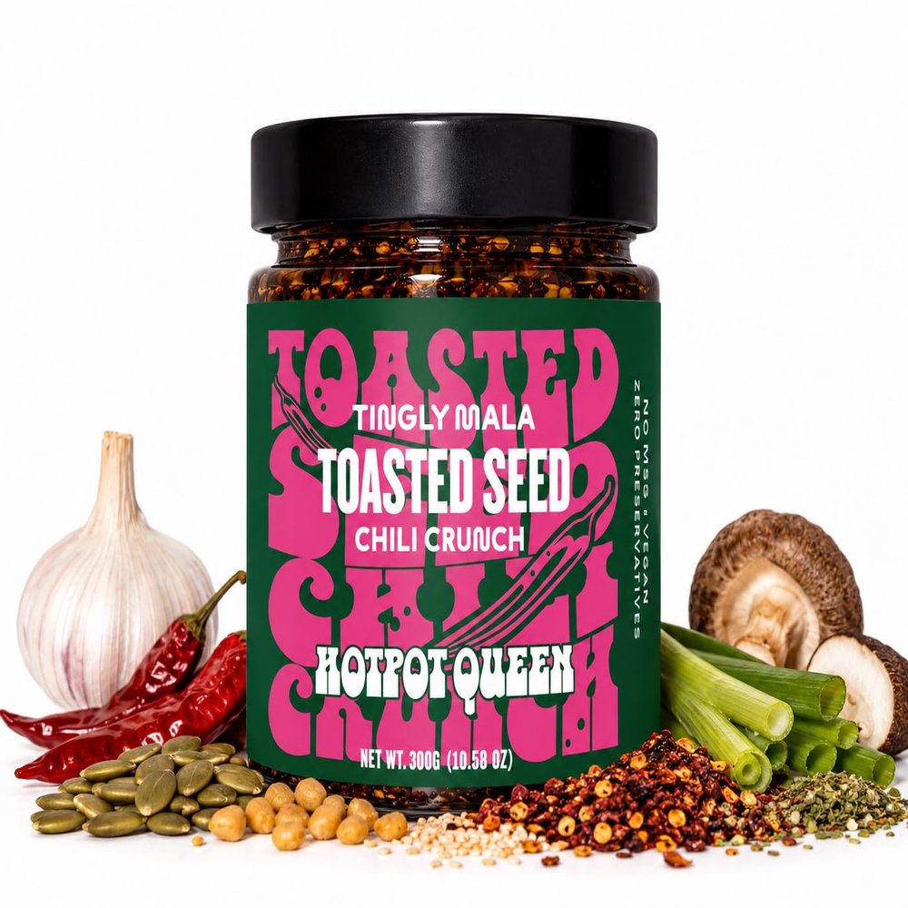 Hotpot Queen Toasted Seed Chili Crunch, Extra Crunchy, Mild Sichuan Chili Topping with Roasted Seeds, Vegan, No MSG, 10.58 oz (Pack of 1)