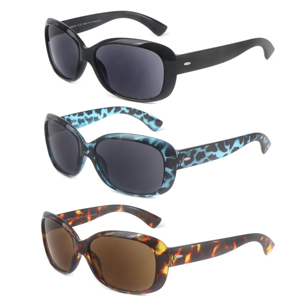 YsorrisoX 3 Pack Reading Sunglasses for Women Full Lens Non Bifocals Cat-Eye (1 Black & 1 Blue Tortoise & 1 Brown Tortoise, 2.25)