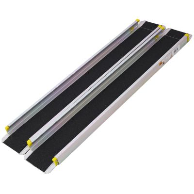 7' Telescoping Wheelchair Ramps 2-Pack with Non-Skid Surface Adjustable Portable Ramps 600 lb Capacity Lightweight Aluminum Loading Ramps for Wheelchairs and Scooters Silver