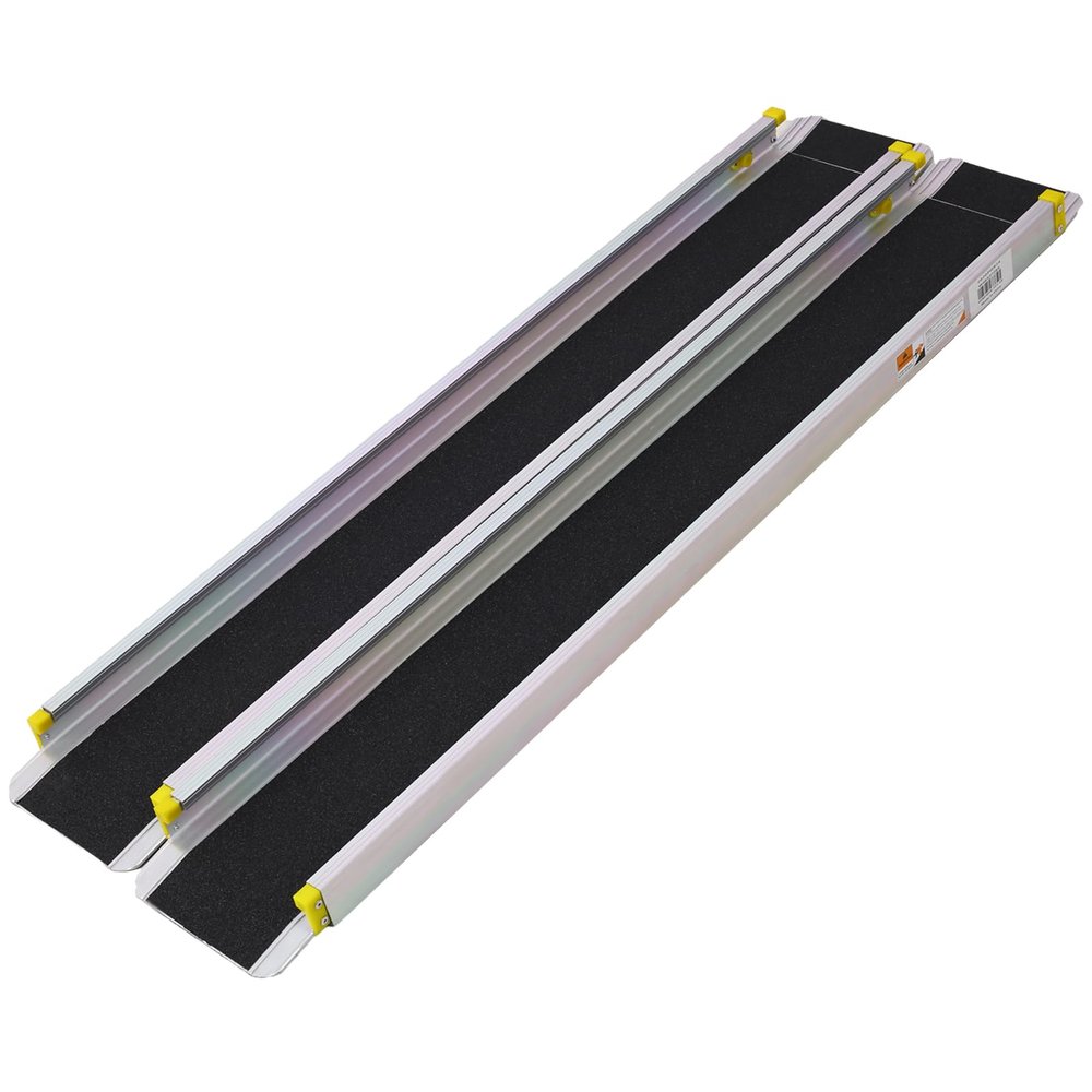 7' Telescoping Wheelchair Ramps 2-Pack with Non-Skid Surface Adjustable Portable Ramps 600 lb Capacity Lightweight Aluminum Loading Ramps for Wheelchairs and Scooters Silver