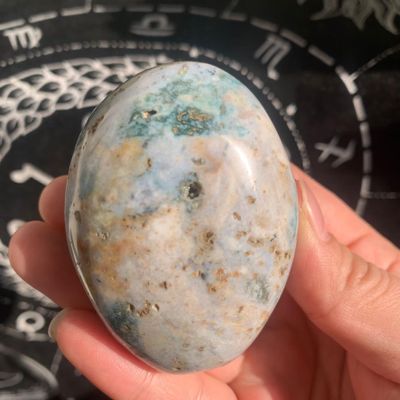 127g Ocean Jasper Palm Stone | Polished Worry Stone for Stress Relief & Joy | Natural Crystal with Orbicular Patterns | Smooth Fidget Stone for Anxiety & Calming Energy