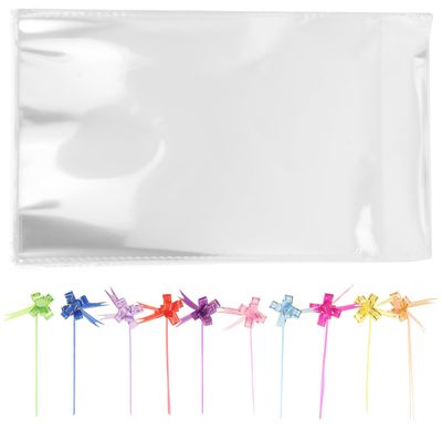 Beavorty 100pcs Treat Bags with Pull Bow for Cookie and Snack Packaging, Cellophane Bags for Candy, Popcorn, and Pastry Packaging, Party Favor Wrapping Supplies