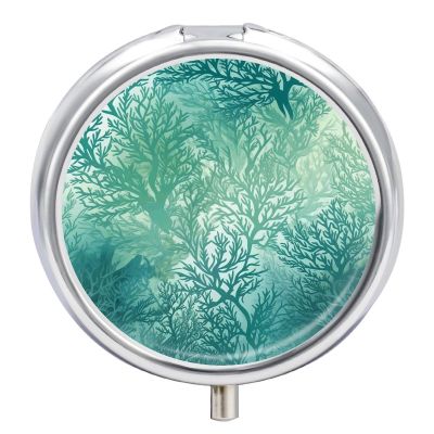 Green Sea Blue Seaweed Pill Case with 3 Compartments Round Pill Box Cute Travel Pills Container Mini Pills Organizer Pocket Mini Medicine Storage for Storing Vitamins Supplements