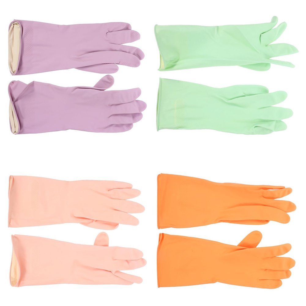EXAOMBLE 4 Pairs Household Latex Cleaning Gloves M Size Reusable Dishwashing Gloves for Kitchen and Bathroom for Washing Dishes