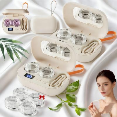 2026 New Professional Ultrasonic Contact Lens Cleaner Machine with Integrated Mirror, Portable Rechargeable Contact Lens Cleaner, Fits Hard, Soft, Multicolor Contact Lens (2PCS, Medium)