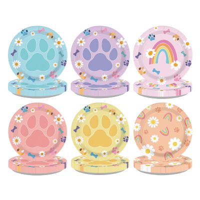 60Pcs Dog Paw Print Paper Plates 9" Disposable Heavy Duty Paper Plates