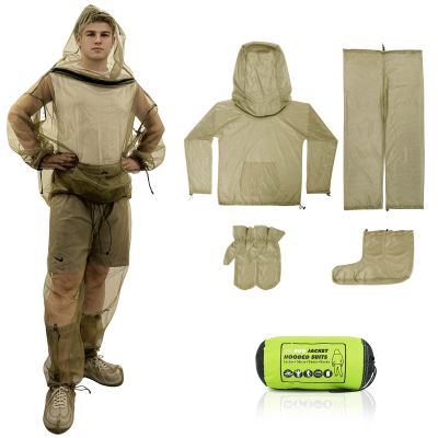 4-Piece Net Suit S/M for Men & Women, Full Body Protective Jacket with Zippered Hood, Pants, Gloves & Foot Covers, Ultra-Fine Breathable Mesh, Outdoor Protection for Camping Fishing Gardening Hiking
