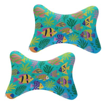 Supdreamc 2Pcs Tropical Fish Art Car Seat Neck Pillow Ergonomic Design, Comfortable Soft Memory Foam Neck Rest Cushion Pillow for Driving Travel Car