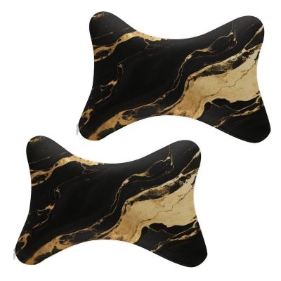 Supdreamc Car Neck Pillow Black Marble Gold Texture Art Head Neck Rest Cushion Relax Neck Support Travel Sleeping Cushion, Neck Rest Pillow for Driving Travel Home Office (2 Pack)
