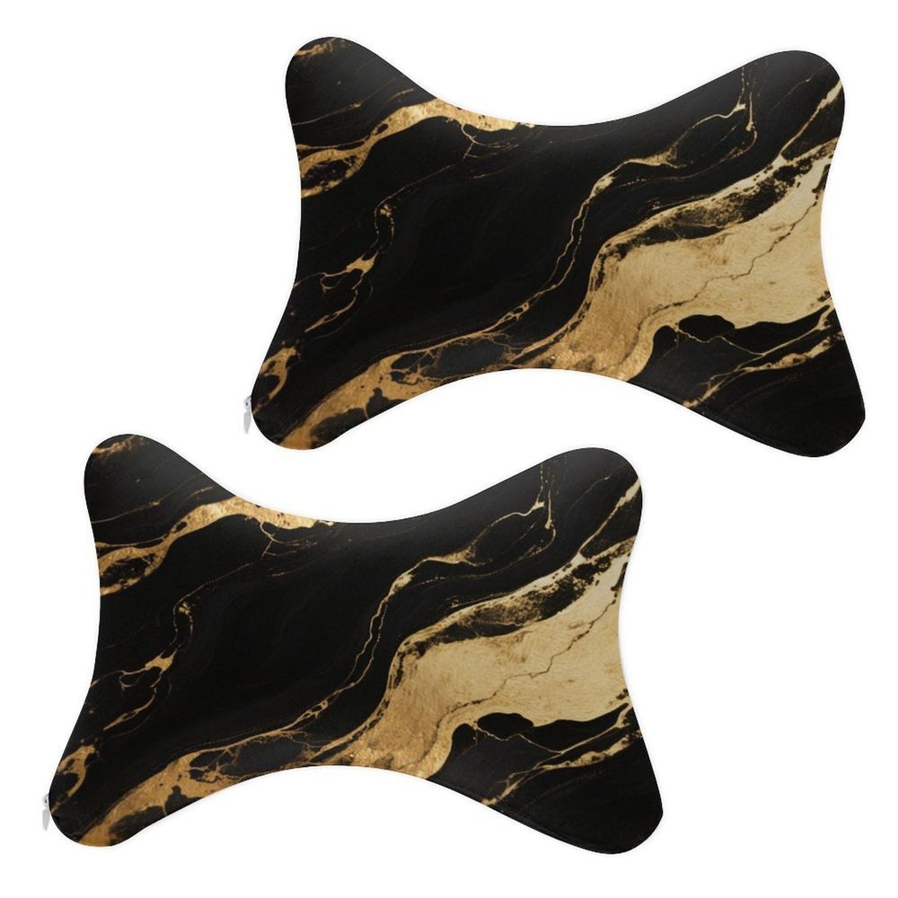 Supdreamc Car Neck Pillow Black Marble Gold Texture Art Head Neck Rest Cushion Relax Neck Support Travel Sleeping Cushion, Neck Rest Pillow for Driving Travel Home Office (2 Pack)