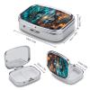 Dark Blue Golden Fantasy Wolf Metal 2-Compartment Pill Box, Small Travel Pill Organizer, Portable Pocket Size Daily Pill Case for Vitamins Medication, Compact Mini Metal Pill Container view 2