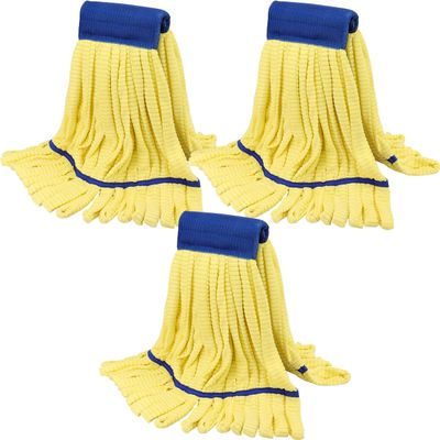 Heavy Duty Commercial Mop Head Replacement Microfiber Tube Mop Heads for Floor Cleaning: 3 Packs Looped End Wet Mop Head Refill for Home Commercial Industrial Use (Yellow)