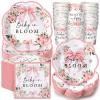 Newtay 250 Pcs Baby in Bloom Baby Shower Party Decorations Pink Bow Flower Disposable Plates and Napkins Birthday Tableware for 50 Guests Paper Plates Napkins Cups for Party Supplies view 1