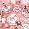 Newtay 250 Pcs Baby in Bloom Baby Shower Party Decorations Pink Bow Flower Disposable Plates and Napkins Birthday Tableware for 50 Guests Paper Plates Napkins Cups for Party Supplies view 4