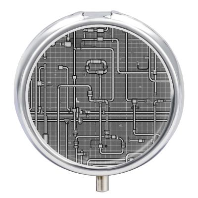 Round Pill Box Gray Pipe Pattern Pill Case for Purse & Pocket 3 Compartment Medicine Pill Organizer Portable Travel Pillbox Medicine Vitamin Cod Liver Oil Storage Box