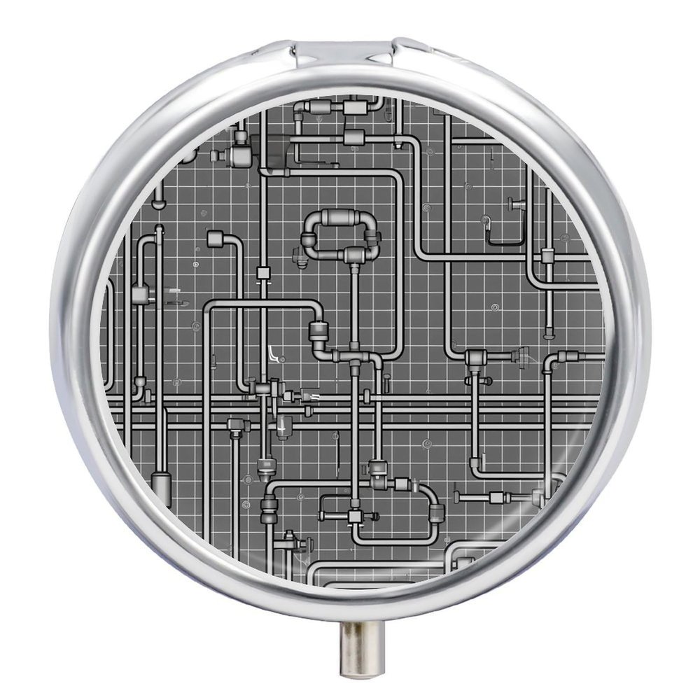 Round Pill Box Gray Pipe Pattern Pill Case for Purse & Pocket 3 Compartment Medicine Pill Organizer Portable Travel Pillbox Medicine Vitamin Cod Liver Oil Storage Box