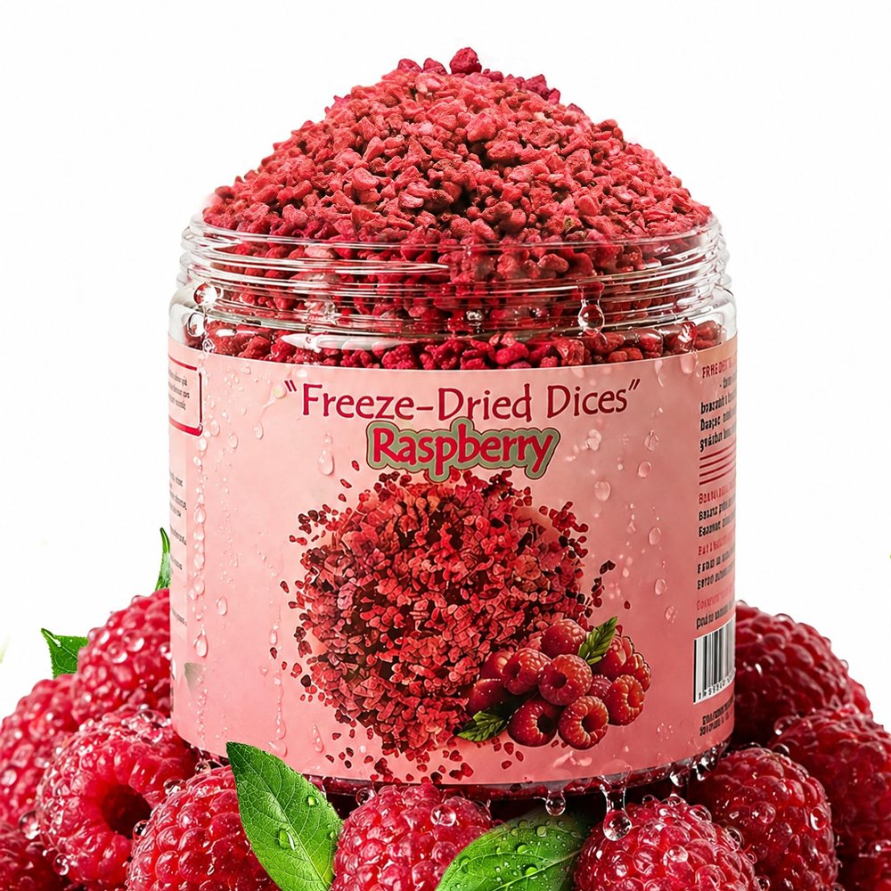 Freeze Dried Raspberry Pieces No Sugar Added Natural Freeze Dried Raspberries Dices Vegan Crunchy Raspberry Crumbles for Baking Yogurt Oatmeal Smoothies Snacks(60g/2.12Oz)