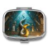 Golden Cobra in Egyptian Pyramid Pill Organizer with Mirror 2 Compartments Waterproof Pill Case for Purse Pocket Non-Slip Grip Travel Medicine Organizer Container Box for Vitamin Fish Oil Supplement view 1