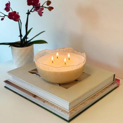 3-Wick Moon Bowl Scented Jar Candle Santal Fleur & Amber 21.3 oz - 40 Hours Even Clean Burn | Luxurious Home Decor | Unwinding/Entertaining | Home Essential