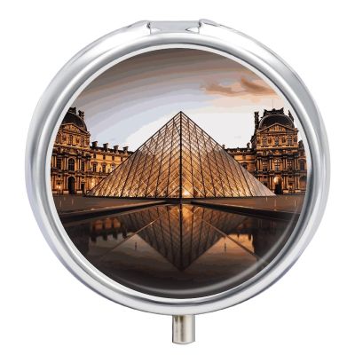 Louvre Museum in Paris Pill Case with 3 Compartments Round Pill Box Cute Travel Pills Container Mini Pills Organizer Pocket Mini Medicine Storage for Storing Vitamins Supplements