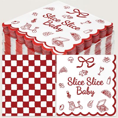 Tinlade 100 Pcs That's Amore Themed Party Decor That's Amore Bow Paper Napkins Disposable 50 Gingham Paper Napkins Italian Themed Party Supplies for Wedding Baby Shower Birthday(Slice Slice Baby)