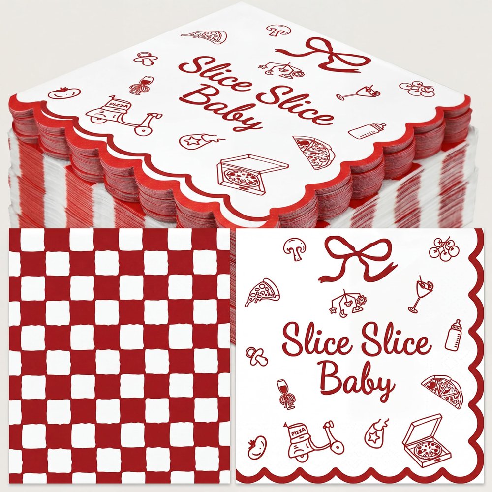 Tinlade 100 Pcs That's Amore Themed Party Decor That's Amore Bow Paper Napkins Disposable 50 Gingham Paper Napkins Italian Themed Party Supplies for Wedding Baby Shower Birthday(Slice Slice Baby)