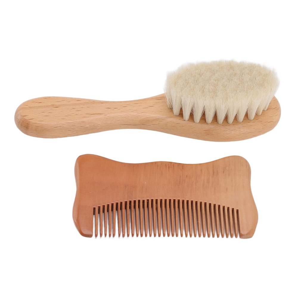 Ahgsup Baby Wooden Brush, Natural Wool Brush, Exquisite Design, Baby Hair Set With Wooden Comb, for Scalp Massage