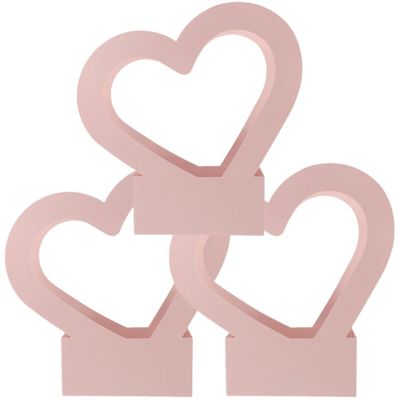 BAZEITFLOW Heart Shape Bouquet Packing Boxes 3pcs, Pink Paper Floral Boxes 30x29.5x7cm, Waterproof Handheld Flower Cases for Valentines Day and Wedding Decor