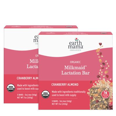 Earth Mama Organic Milkmaid Lactation Bars, Cranberry Almond, 5 Count USDA Certified Organic Breastfeeding Snacks Made with Ingredients Traditionally Used to Boost Breastmilk Supply (Pack of 2)