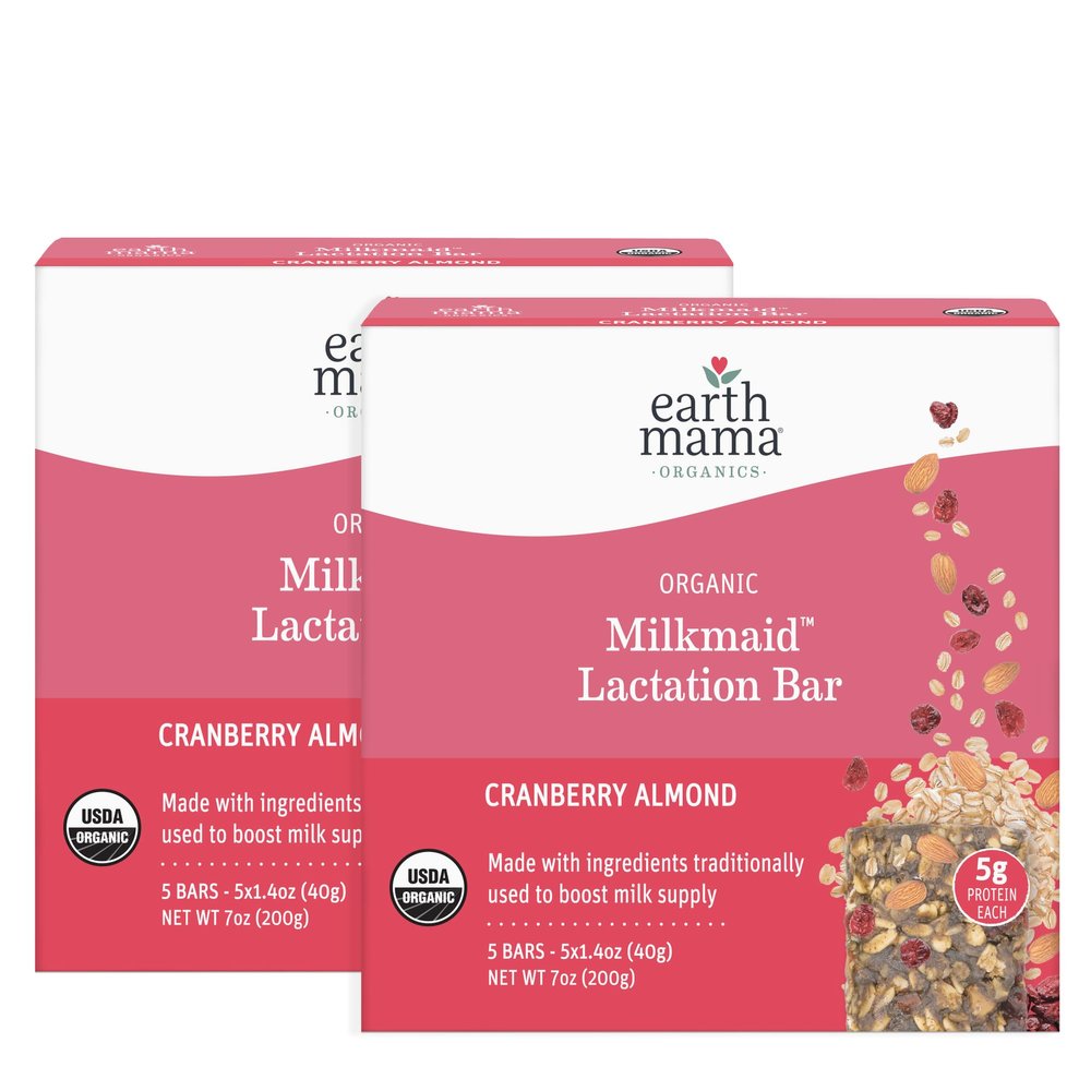 Earth Mama Organic Milkmaid Lactation Bars, Cranberry Almond, 5 Count USDA Certified Organic Breastfeeding Snacks Made with Ingredients Traditionally Used to Boost Breastmilk Supply (Pack of 2)