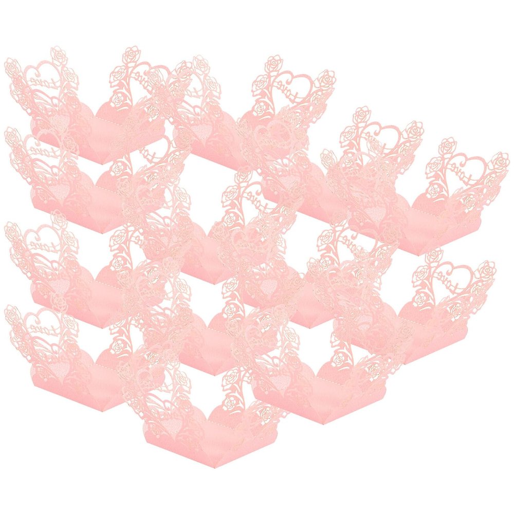 GALPADA 50pcs Pink Heart Rose Chocolate Wrapping Trays and Candy Paper Cups for Wedding Party Table Centerpieces Decorative Packaging