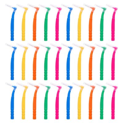 NOLITOY 30pcs Interdental Toothbrush Set with Angled L-Shaped Heads, Portable Flossing Brushes for Orthodontic and Denture Care, Multi-Color Soft Bristles for Precise Between Teeth