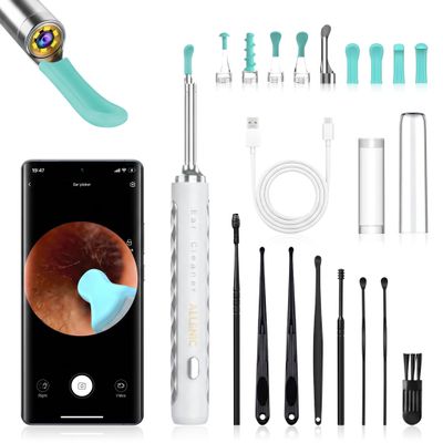 ALLENIC Ear Wax Removal Tool Camera, Ear Cleaner with Camera, Ear Wax Removal Kit, 1080P HD Ear Camera, Earwax Removal Kit with Camera and 6 LED Light, 8 Ear Pick & Ear Set for iOS & Android, White