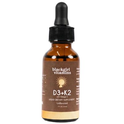 Black Girl Vitamins Vitamin D3 K2 Drops (125mcg Each) with Omega 3 Liquid D3 K2 (MK7) Daily Supplement, Concentrated Unflavored Drops, Vegan (30-Day Supply)