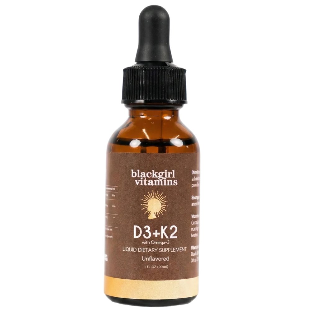 Black Girl Vitamins Vitamin D3 K2 Drops (125mcg Each) with Omega 3 Liquid D3 K2 (MK7) Daily Supplement, Concentrated Unflavored Drops, Vegan (30-Day Supply)