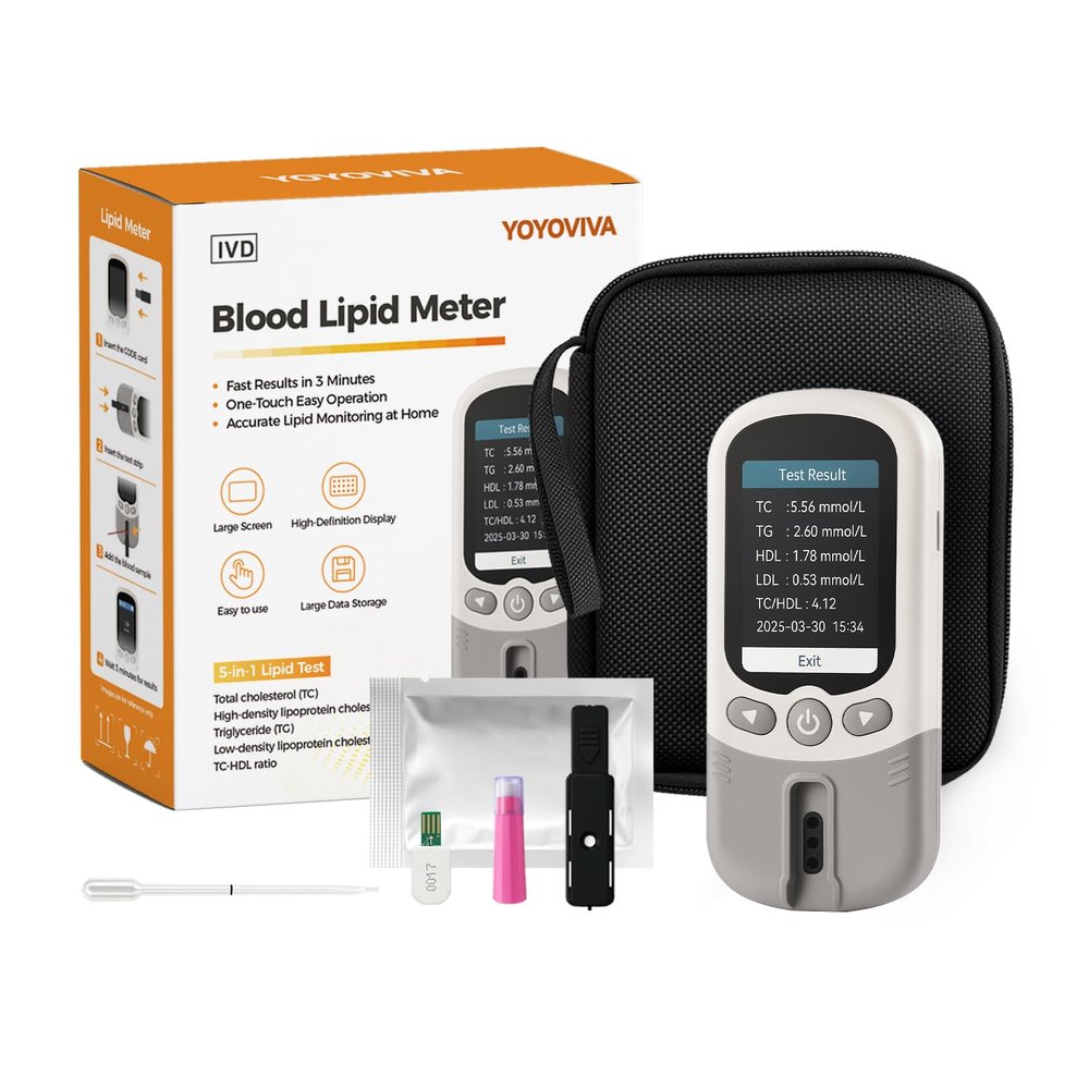 YOYOVIVA 5 in 1 Portable Cholesterol Lipid Test Meter Kit for Total Cholesterol HDL LDL Triglycerides TC/HDL Ratio Easy to Home Use with 5 Pcs Strips Lancets Droppers
