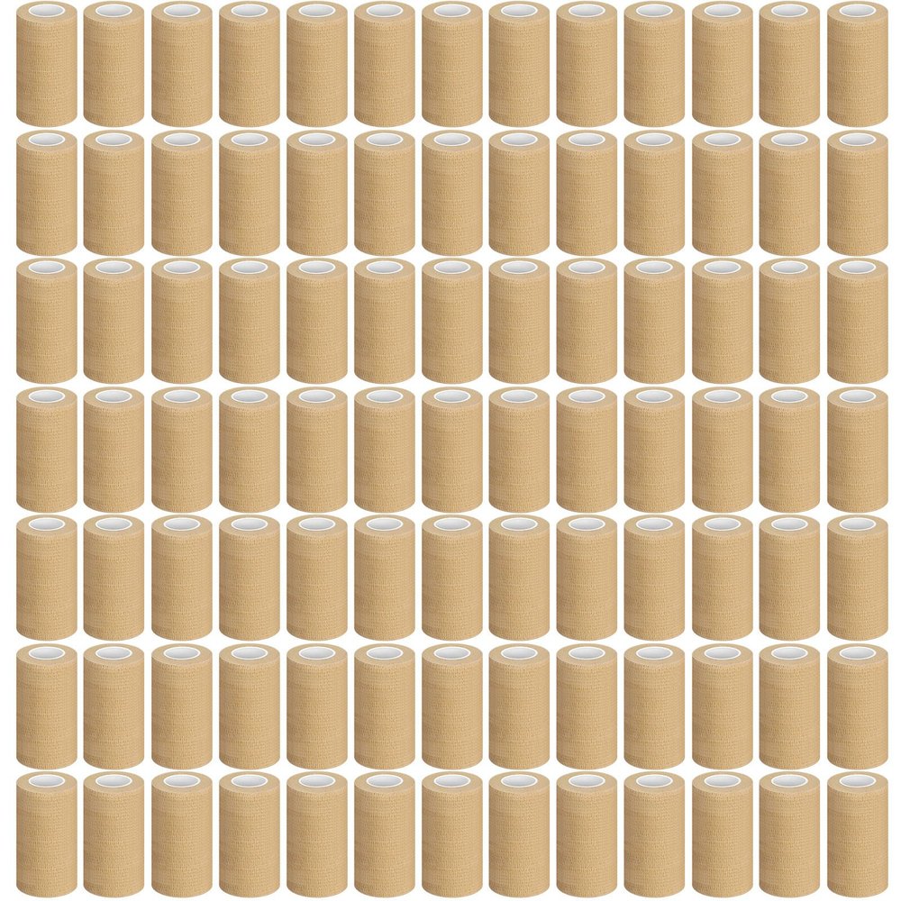 Treela 64 Pack 3" x 5 Yards Self Adhesive Cohesive Bandage Wraps, Elastic Breathable Athletic Tape, Flexible Self Adherent Bandage Rolls for Wrist, Ankle, Fingers, Sports & Pets (Beige)