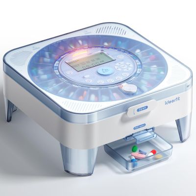 28-Day(1X) Automatic Pill Dispenser for Elderly(No App), Moisture-Resistant with Dual Desiccant Slots, One-Button Dispense with Slide Door Cup Drop, Sound/Light Reminder, Large Compartments