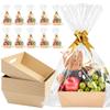 10 Set Baskets for Gifts Empty, 10 x 8 Thick Kraft Gift Basket with Cellophane Wrap and Pull Bows, Empty Gift Basket Set for Graduation Christmas Thanksgiving Valentine Easter Wedding (Brown) view 1