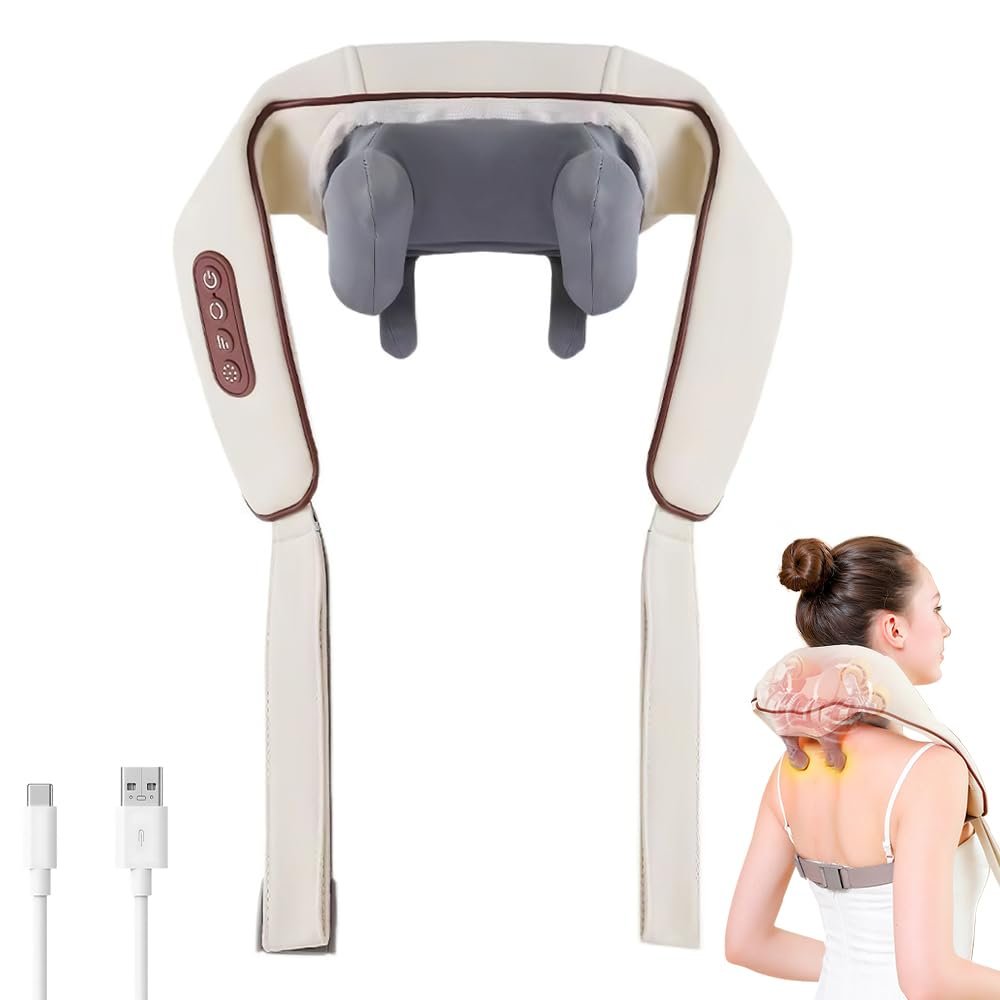 Dexmary Neck and Shoulder Massager with Heat, 6D Shiatsu Deep Tissue Massager for Pain Relief, Cordless Kneading Massager for Muscle Soreness in Back, Leg & Shoulder