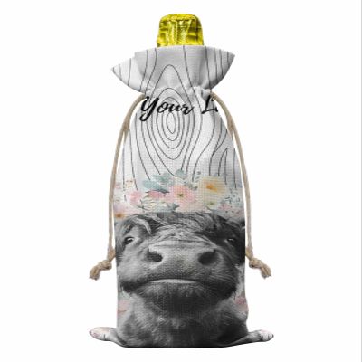10pcs Linen Burlap Wine Bags with Drawstring Black Cow Floral Wine Gift Bag with Tags Reusable Wines Bottle Cover Gift Bags for Birthday Wines Tasting Party Supplies Grey Wooden Farmhouse Animals