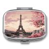 Romantic Paris Tower Pill Cases Portable Small Metal Medicine Box 2 Compartments Square Travel Medicine Case Daily Vitamin Organizer Box for Fish Oils Vitamins Supplements view 1