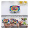 Tie Dye Rainbow Pill Cases Portable Small Metal Medicine Box 2 Compartments Square Travel Medicine Case Daily Vitamin Organizer Box for Fish Oils Vitamins Supplements view 4