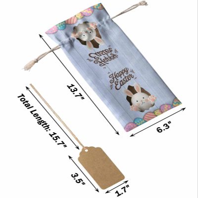 10pcs Linen Burlap Wine Bags with Drawstring Blue Easter Wine Gift Bag with Tags Reusable Wines Bottle Cover Gift Bags for Birthday Tasting Party Supplies Spring Cartoon Bunny Colorful Eggs Wood Grain