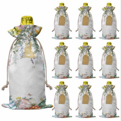 10pcs Linen Burlap Wine Bags with Drawstring Easter Bunny Wine Gift Bag with Tags Reusable Wines Bottle Cover Gift Bags for Birthday Tasting Party Supplies Eucalyptus Leaves Spring Easter Eggs Country