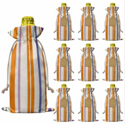 10pcs Linen Burlap Wine Bags with Drawstring Burnt Orange Striped Wine Gift Bag with Tags Reusable Wines Bottle Cover Gift Bags for Birthday Party Supplies Farmhouse Thin Line Modern Abstract Art