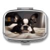 Cute Boston Terrier Pill Cases Portable Small Metal Medicine Box 2 Compartments Square Travel Medicine Case Daily Vitamin Organizer Box for Fish Oils Vitamins Supplements view 1