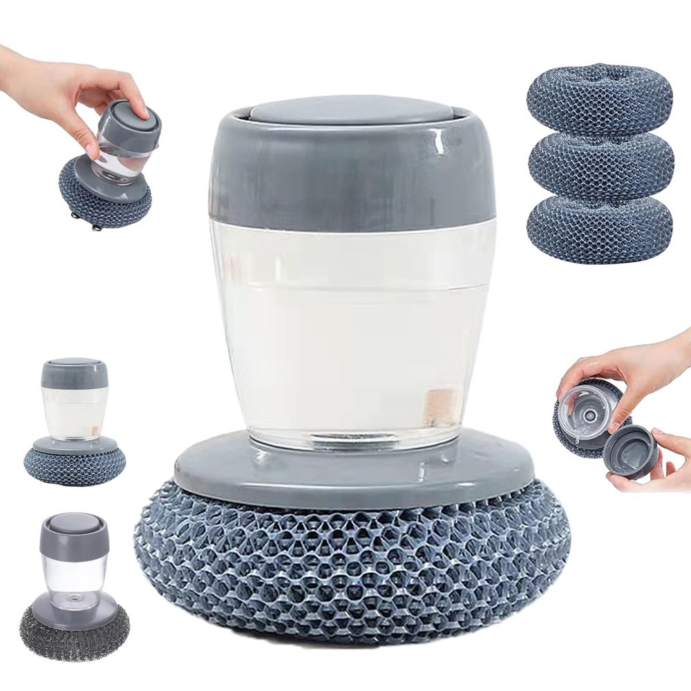2026 New Comfort Grip Soap Dispensing Kitchen Scrub, Comfort Grip Kitchen Scrub with 4 Replaceable Cleaning Balls, Dish Scrubber for Dishes, Pots, Pans & Sinks (Style2)