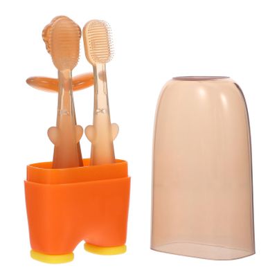 HEANUJJ Silicone Toothbrush Tongue Cleaner 3pcs Soft Oral Cleaning Brush for Newborns and Infants (Warm Orange)